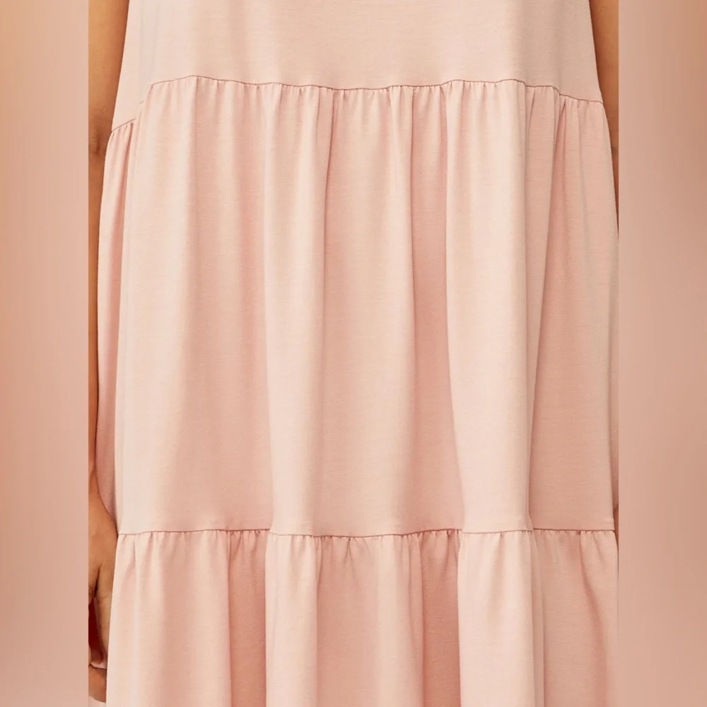 EILEEN FISHER PINK FINE JERSEY TIERED SLEEVELESS STRETCH MAXI DRESS / MEDIUM - Picture 4 of 8